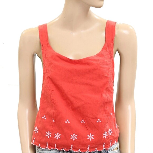 Free People Kayla Solid Embroidered Cropped Blouse Top Floral Cotton XS 278941 - Picture 5 of 8